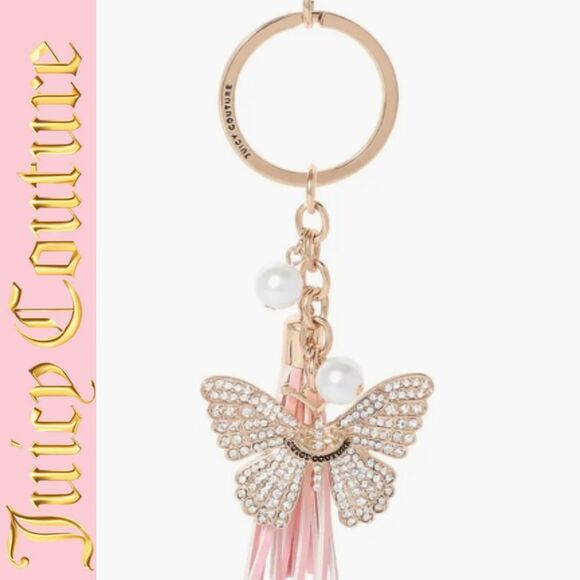 Juicy Couture Crystal Butterfly Charm Pearl Keychain - Picture 1 of 10